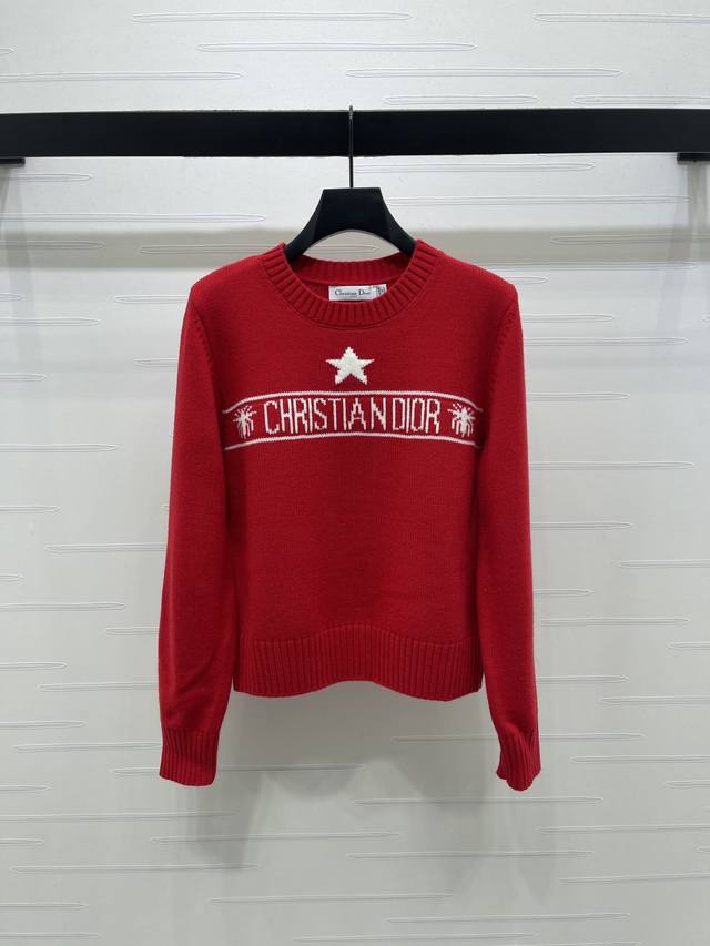 上新原单高端品质 Dio* 2025秋冬最新系列！星星提花套头针织毛衣！定制羊毛混纺针织材质 质感高级 细腻柔软 圆领针织毛衣剪裁 胸前横杆字母Logo提花微标