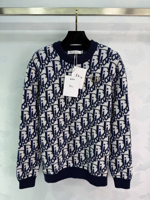 Dio*25秋冬新款老花针织毛衣 经典蓝色搭配白色提花，辨识度超高1色3码Sml T226B