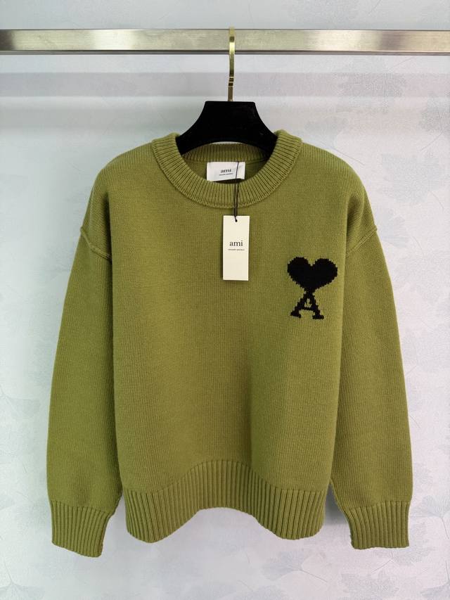 Ami*25秋冬新款羊毛毛衣，芥末绿配色超有活力1色3码Sml T226B.