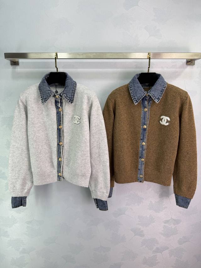 Ch*25秋冬新款牛仔衬衫领拼接设计，假两件视觉效果超有层次感2色3码Sml T226B.