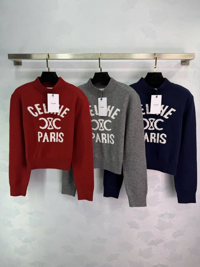 Ce*25秋冬新款刺绣毛衣，胸前字母刺绣图案超有辨识度3色3码Sml T226B.