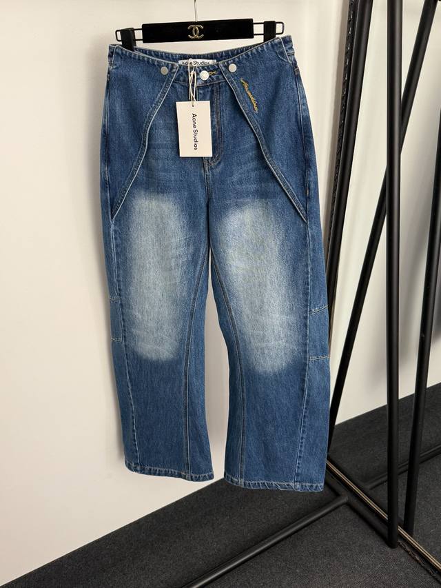 款号20257818 Acne Studio*新款 复古拼接时尚牛仔长裤 弯刀裤，蓝色，S-Xl， S码：腰围70，长107；重量：0.720Kg .