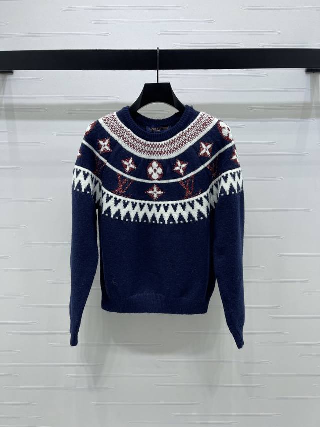 上新原单高端品质Louis Vui*Ton 2025秋冬最新系列！重工撞色钩花圆领套头毛衣！ 定制羊毛混纺纱线材质，质感高级，舒适柔软，圆领长袖毛衣，领口袖口螺