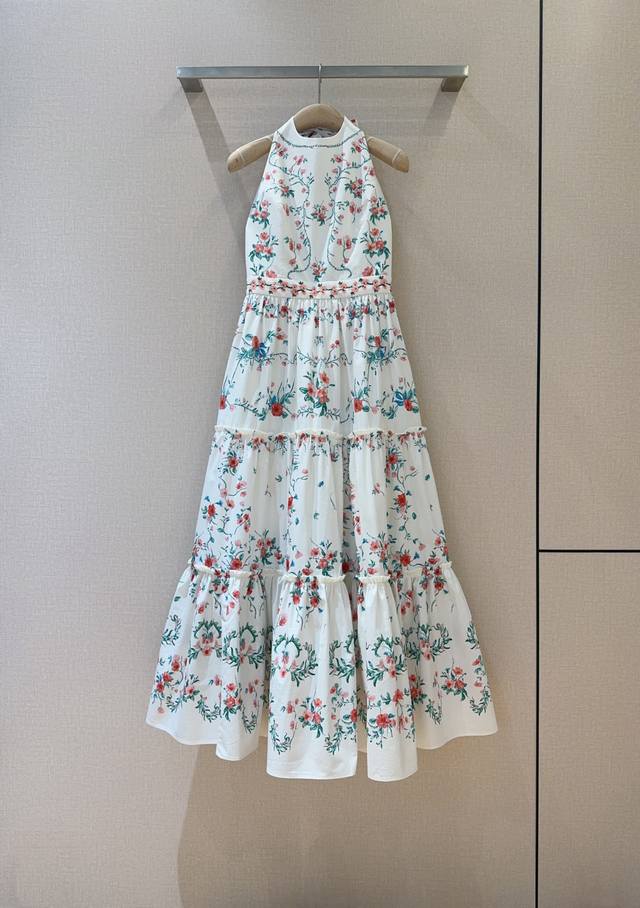 Agua By Agua Bendi*T*A新款 甜心挂脖领口无袖连衣裙 小花朵印花图案，纯棉质地+无袖挂脖露背设计、中高腰下摆缩褶卷边拼接，非常的显瘦超大裙摆