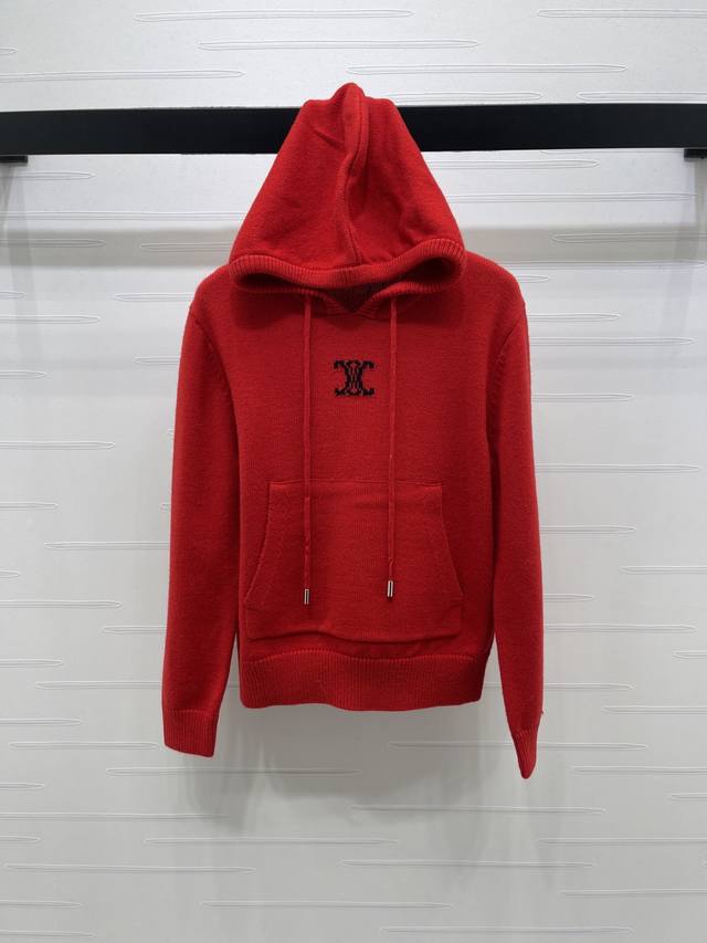 上新原单高端品质 Celin*2025秋冬最新系列！连帽针织长袖毛衣！定制羊毛纱线织造，细腻舒适，穿搭保暖，宽松连帽上衣裁剪，时髦休闲，胸口撞色提花凯旋门Log