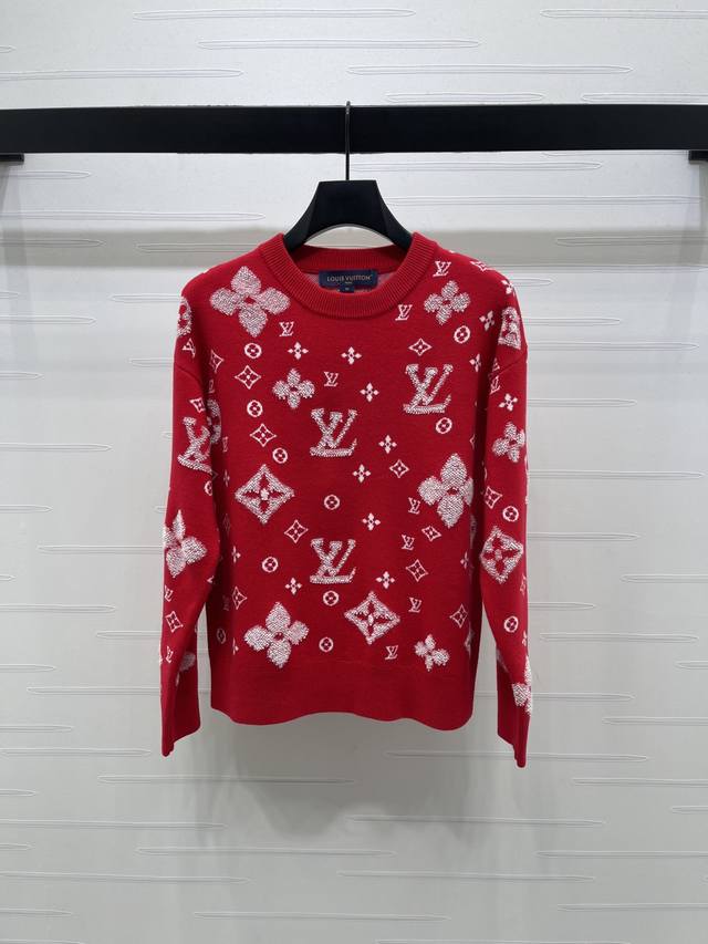 上新原单高端品质Louis Vui*Ton 2025秋冬最新系列！提花Logo针织套头毛衣！定制羊毛纱线织造，工艺处理，肌理明显，坑条螺纹包边收窄，大身撞色毛巾