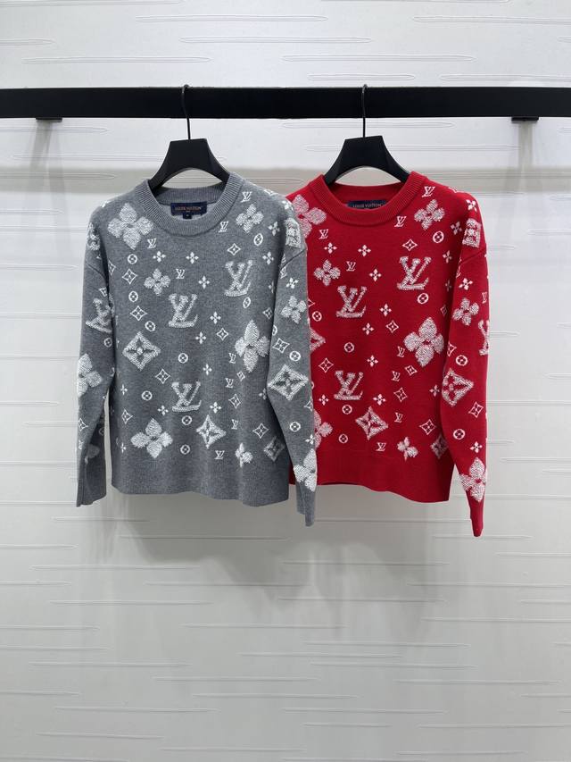 上新原单高端品质Louis Vui*Ton 2025秋冬最新系列！提花Logo针织套头毛衣！定制羊毛纱线织造，工艺处理，肌理明显，坑条螺纹包边收窄，大身撞色毛巾