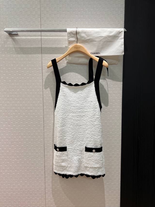 26C新款撞色花边吊带露背毛巾针织背心修身显瘦 减龄百搭配送收纳袋布包 深带白色 Sml