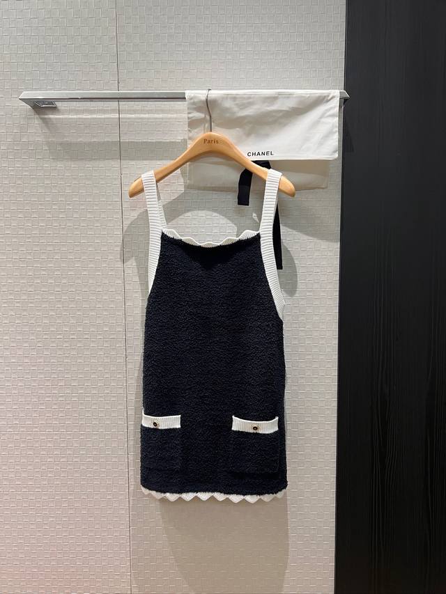 26C新款撞色花边吊带露背毛巾针织背心修身显瘦 减龄百搭配送收纳袋布包 深带白色 Sml