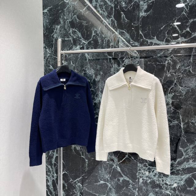 Ce 25秋冬新款 半拉链毛衣 半拉链设计经典翻领 胸前凯旋门刺绣徽标 简约又有辨识度 宽松版型 包容性强 单穿或叠搭都很Ok 休闲通勤都能轻松驾驭~两个色Sm