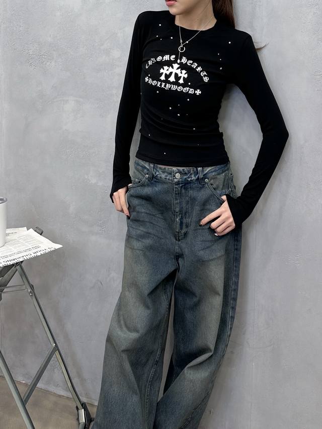 克罗心 ｜ 新款长袖打底，日本进口天丝羊毛面料，成衣烫钻工艺，休闲时尚，尺码Sml