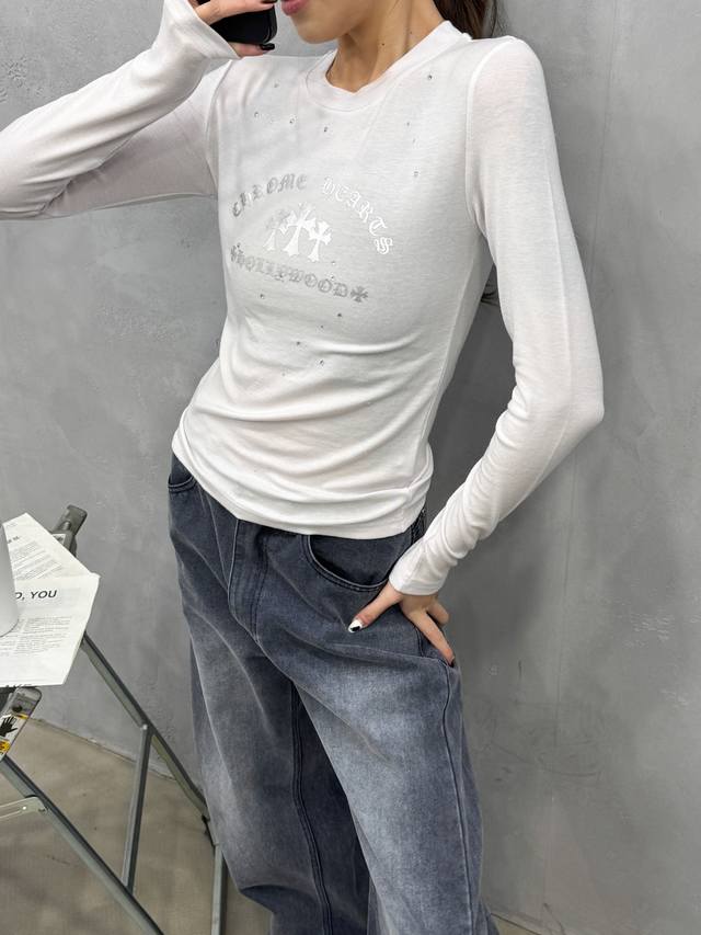 克罗心 ｜ 新款长袖打底，日本进口天丝羊毛面料，成衣烫钻工艺，休闲时尚，尺码Sml