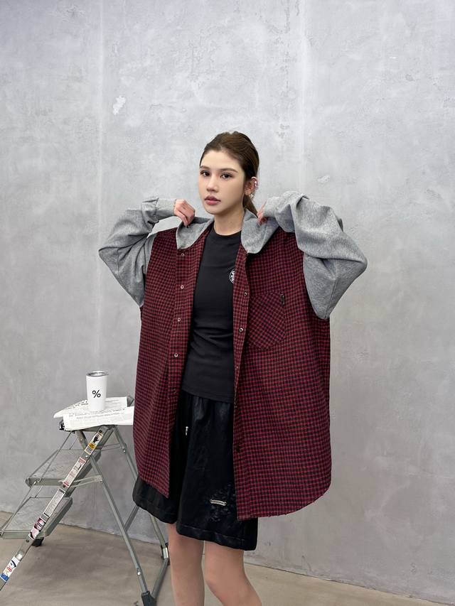 克罗心 ｜ 新款休闲卫衣开衫，成衣洗水吊磨工艺，针梭织面料拼接假两件做工，休闲时尚，男女同款，尺码Sml