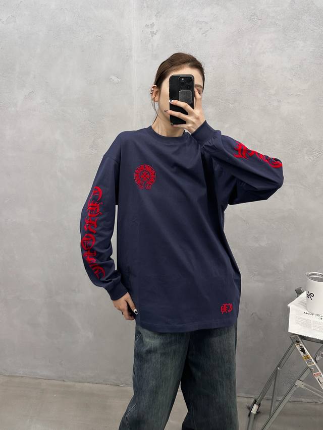 克罗心 ｜ 新款长袖T，成衣洗水加6处植绒印花工艺，男女同款，尺码Sml