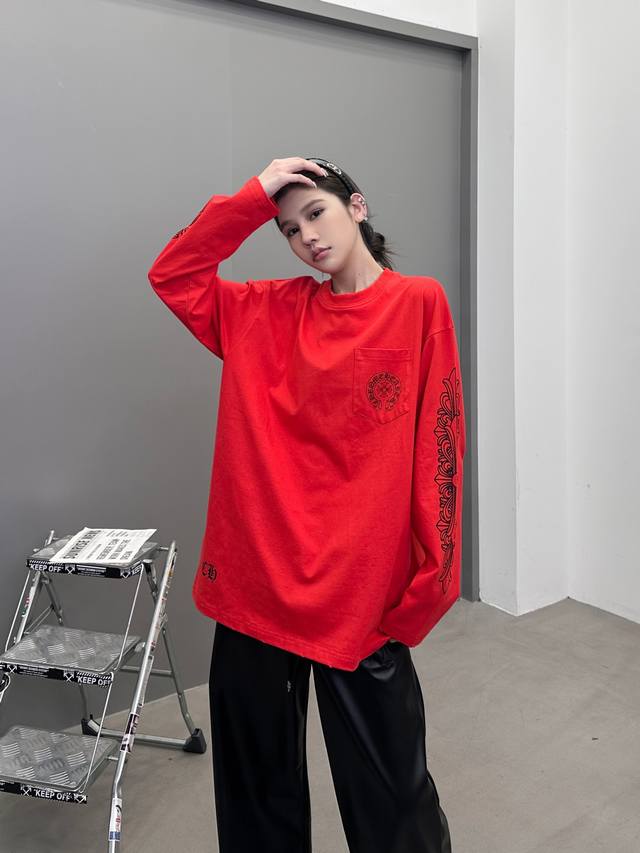 克罗心 ｜ 新款长袖T，成衣洗水吊磨工艺加6处印花，男女同款，尺码Sml
