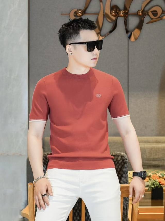 Chrstia*Dio*迪*奥 2025Fw秋冬新品 男士时尚休闲进口桑蚕丝短袖针织衫，时髦感与时俱来,时刻以别样的姿态引人注目.客供piquet针织面料,工艺