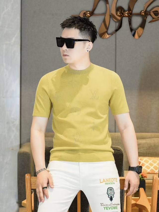Loui*Vuitt*驴牌2025Fw秋冬新品 男士时尚休闲进口桑蚕丝短袖针织衫，时髦感与时俱来,时刻以别样的姿态引人注目.客供piquet针织面料,工艺针织绗
