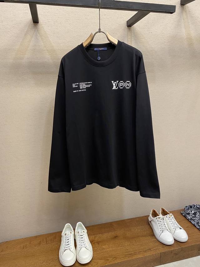 p3401V、早秋新款纯棉圆领宽松长袖Tee 定做Logo小方标饰 胸前字母印花 宽松百搭 男女同款 尺码：S-Xl