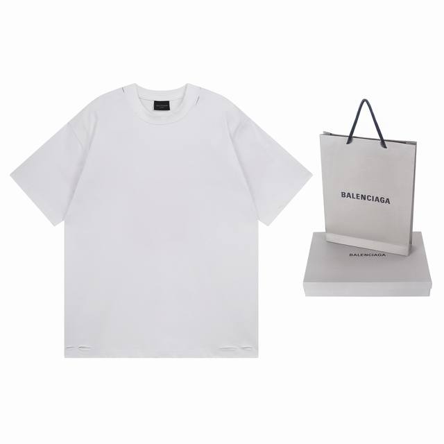 细节图 顶级版本.官网品质 Balenci*Ga 巴黎.25Ss最新款.巴黎字母后面艺术印花，成衣水洗磨烂做旧短袖T恤.砖柜同步.面料采用巴黎Zp定织定染全棉双