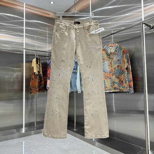 purple Brand 涂鸦工艺街头潮流风格微喇叭弹力牛仔裤 颜色 杏色 码数 30 32 34 36 38