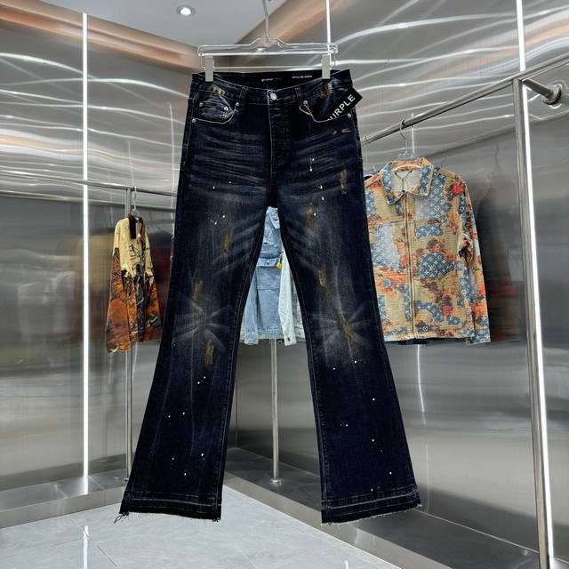 purple Brand 涂鸦工艺街头潮流风格微喇叭弹力牛仔裤 颜色 黑色色 码数 30 32 34 36 38