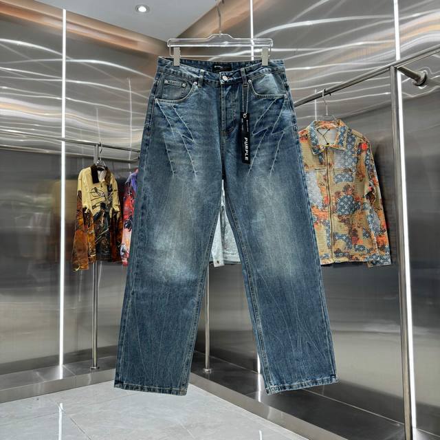 purple Brand 水洗工艺工装街头潮流宽松直筒牛仔裤 颜色 蓝色 码数 30 32 34 36 38