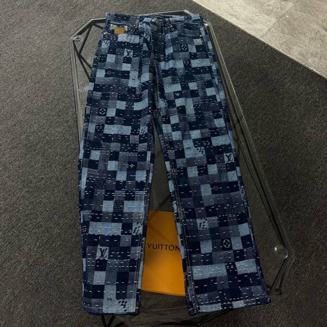 Louis Vuitton路易威登 25款高版本 刺绣格子牛仔裤430克高端定制牛仔布料 不变形 不缩水 三标齐全 男女同款 工艺：刺绣 颜色：蓝色 Size：