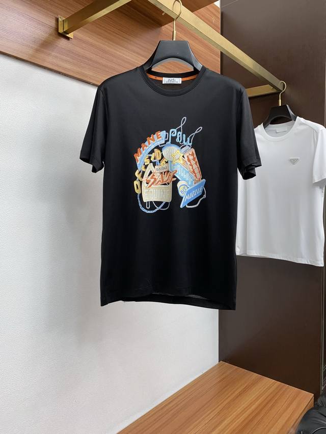 爱马仕 25Ss新款圆领短袖 定制丝光棉短袖T恤 面料柔软舒适 码数：M一4Xl