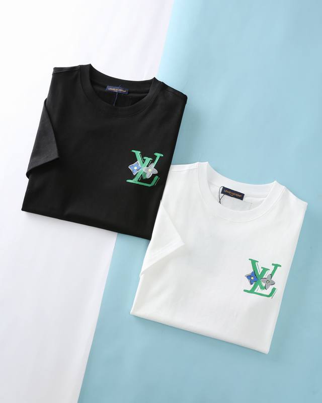 Lou V 路*登 25Ss夏季新款平纹针织棉布圆领短Tee，男女同款后背草图涂鸦印花标识时尚休闲套头短袖T恤衫！贸易公司渠道稀出，领先官网发售！V家新款T恤以