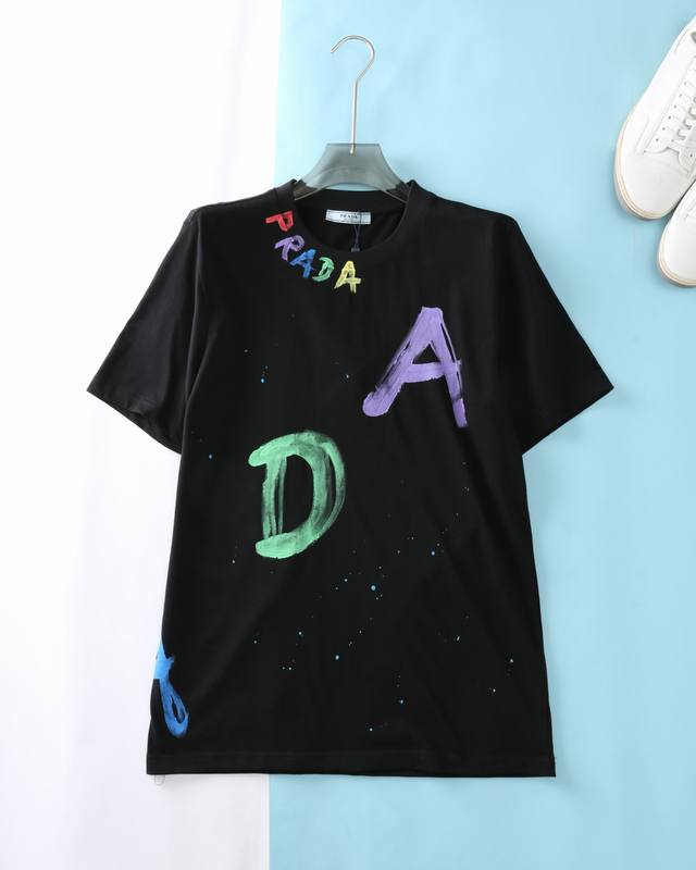 pa*拉 25Ss夏季新款平纹针织棉布圆领短Tee，男士时尚彩色字母涂鸦印花标识休闲套头短袖T恤衫！贸易公司渠道稀出，领先Gw发售！p家全新热门短Tee奉献，时