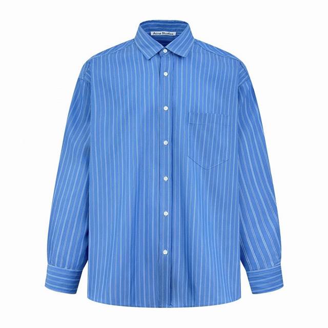 独家供应 Acne Studios 1996徽标条纹长袖衬衫 原版5,500购入开发，面料采用定制三色柔光天丝棉韵织条纹料 质感卓越 舒适贴肤 以经典蓝作主基调