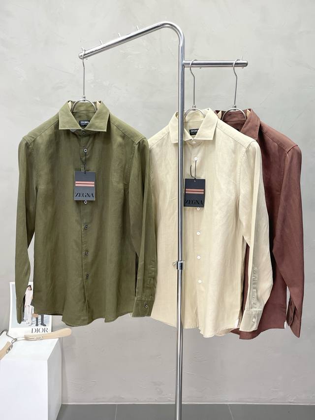 Zegna杰尼亚独家专供新款原单男士休闲衬衫 高端定制 高端版本 时尚百搭爆款进口亚麻面料 手感超柔软细腻 穿着亲肤舒适 高端精品 代工厂p精细做工 上身非常赞