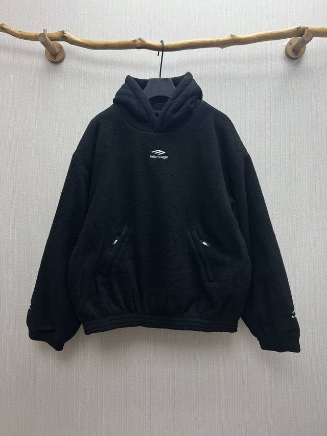 巴黎 24Ss冬季新款摇粒绒卫衣连帽Logo外套，男女同款！ 码数：1.2.3.