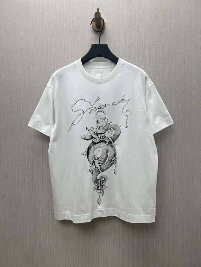 纪梵希 25Ss新款蛇印花圆领短袖T恤 男款 白色 高版本 码数：S.M.L.Xl.