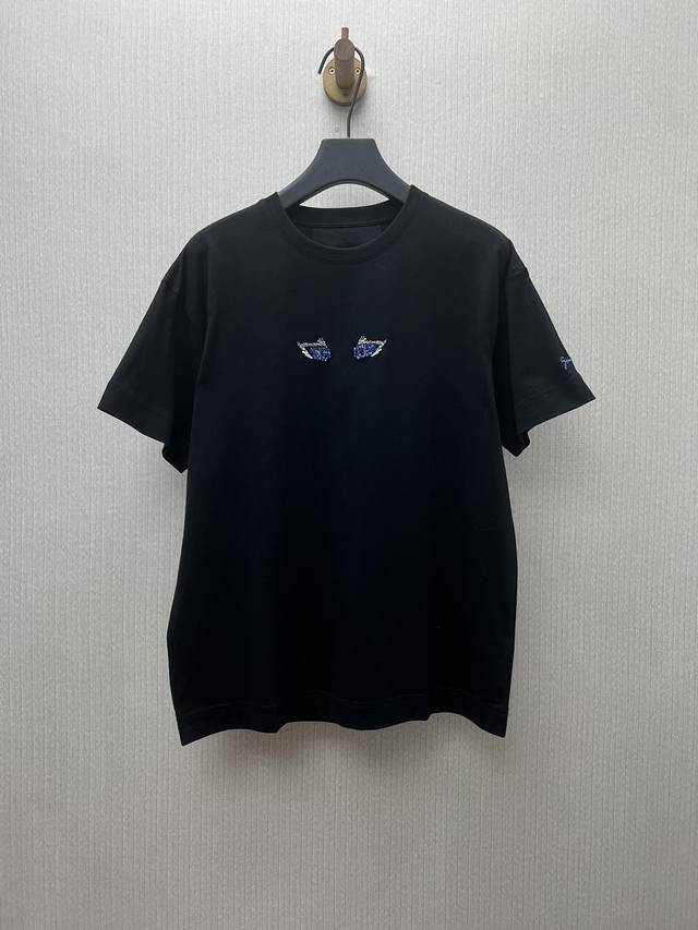 纪梵希 25Ss新款猫眼水晶刺绣圆领套头短袖T恤 男款 黑色 高版本 码数：S.M.L.Xl.