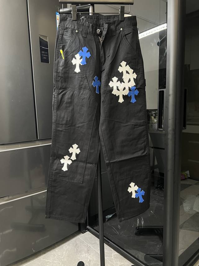 隔天 Chrome Hearts 克罗心 25Fw Ch伐木黑拼蓝白拼皮工装牛仔裤 黑 Size：28 30 32 34 36 S-Xxl对应 详细尺码可查图9