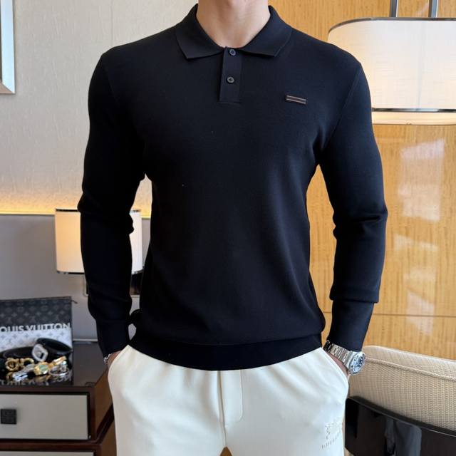 杰尼娅 2025Ss秋冬专柜大爆款polo毛衫，休闲时尚外穿 内搭必备款，定制进口羊毛混纺面料，面料手感细腻，贴身舒适不扎肉，上身版型好 穿着保暖，专柜标志设计