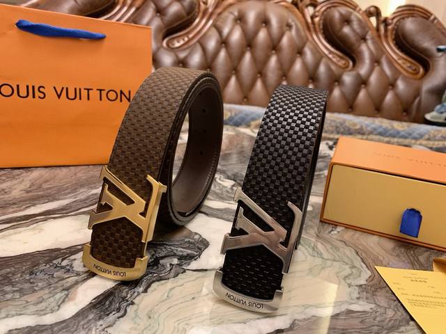 原单 獨家實拍Made In Spain Lv经典百搭皮帶系列 原版绒面小米格牛皮 牛皮内衬 38Mm宽 配送专柜全套礼盒包装