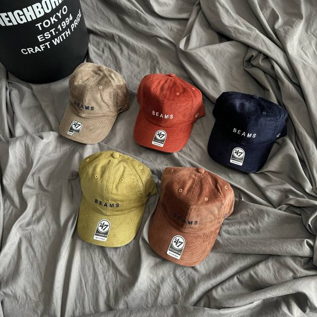 Beams灯芯绒刺绣可乐披萨棒球帽。