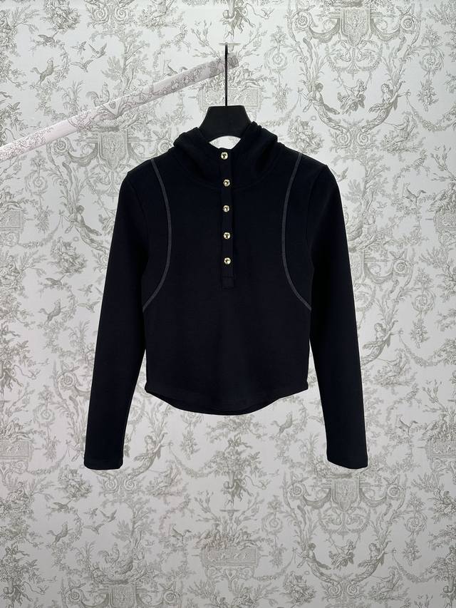 Miumiu 25Ss新款连帽长袖卫衣外套 金属纽扣装修胸前 搭配同款运动长裤 高版本 码住：S.M.L.