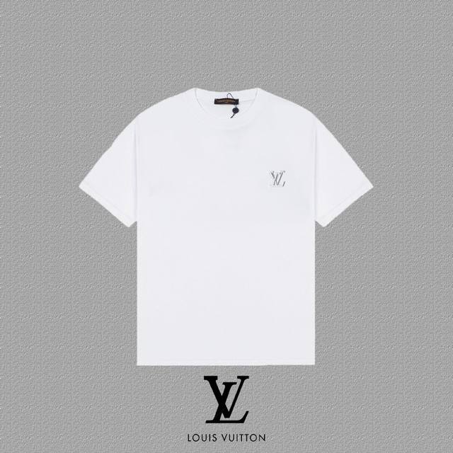 Lv 路易威登] 2025Fw短袖T恤 刺绣字母工艺 高端26S双纱300克面料 重磅面料 定制拉架罗纹同缸同染 三标齐全 男女同款 颜色：黑色 白色 尺码：S