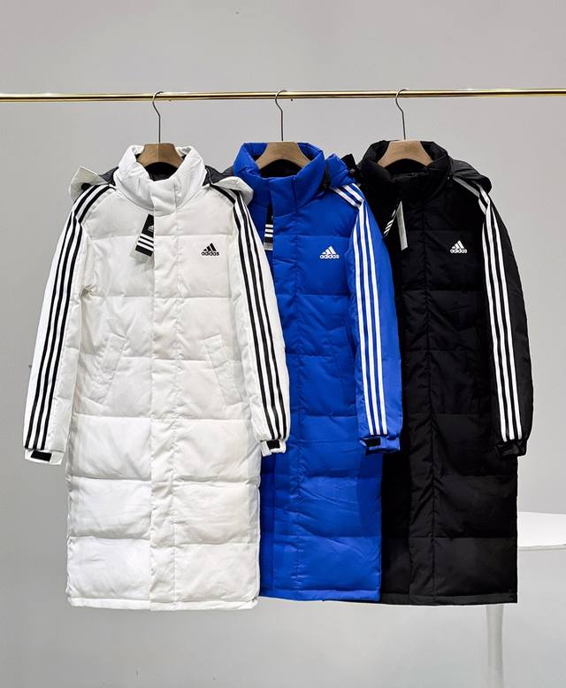 上新 新款Adidas阿迪达斯专柜长款羽绒服，80%白鸭绒，20%羽毛，2025年冬季Adidas阿迪达斯男女情侣款中长款连帽羽绒服，超级保暖效果贼好，今年冬天