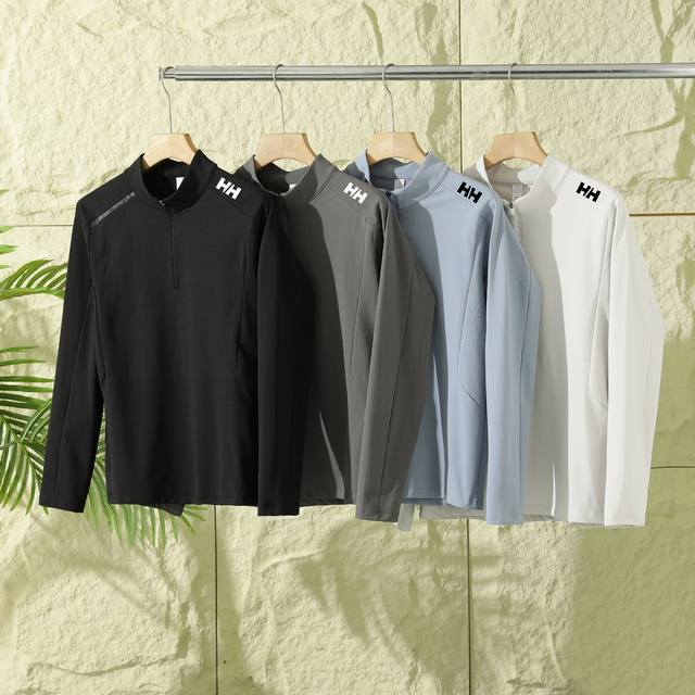 上新 Hh秋冬新款，抓绒速干训练运动健身长袖T恤，半拉链立领卫衣，打底衫！男士男装休闲运动圆领打底衫 店铺长期主推款，掌柜自留衣橱必备牛货！ 定制定染速干面料市