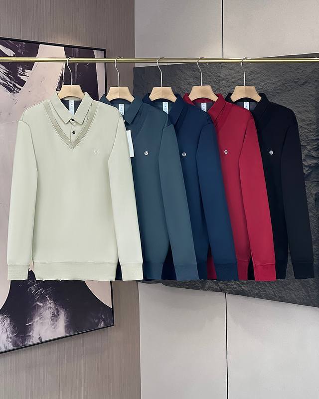 上新 水貂绒 新型科技面料-露露乐蒙 2025年秋冬男士衬衫领假两件加绒毛衣 独特的假两件衬衫里子设计专柜同步在售！ 新型科技！舒适度加强Max+胸前上标致性的