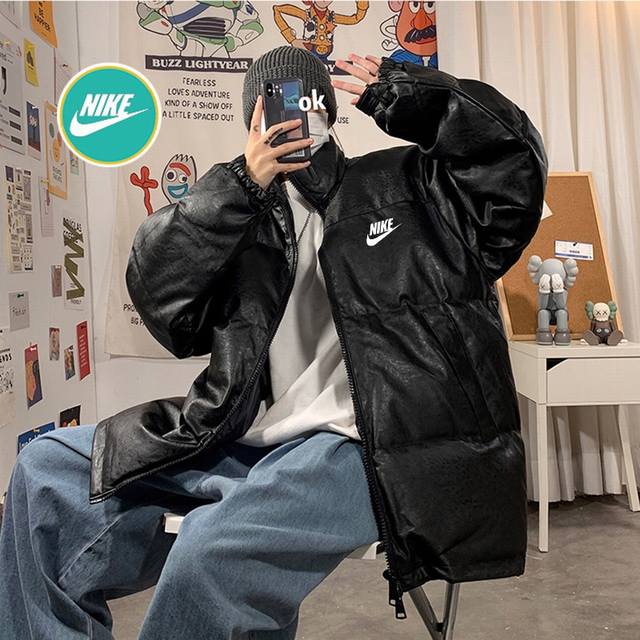 上新 Nike耐克官网经典基础款皮衣高品质羽绒棉服棉衣外套 男女同款男女同款 经典Logo 经典Nk皮衣羽绒棉服 限定立领棉服纯天然手塞羽绒棉填充 超强保暖一件