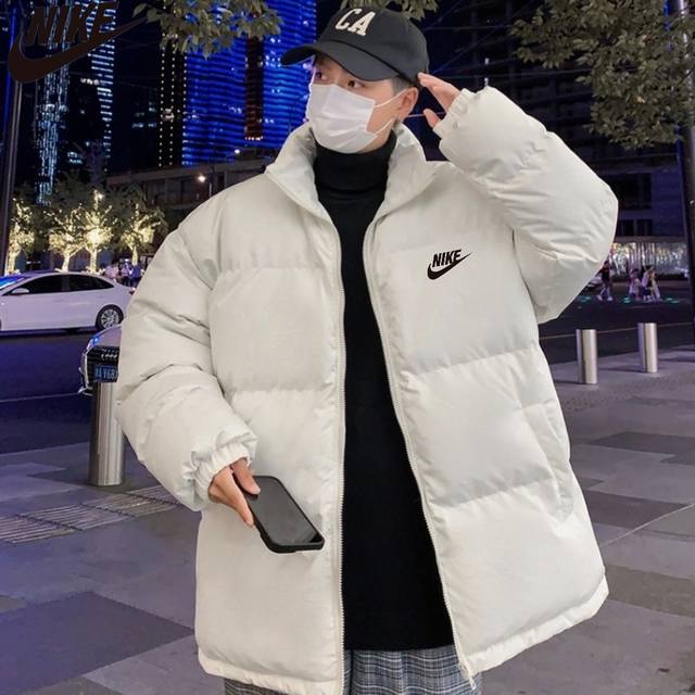 上新 耐克Nike冬季新款，男女同款时尚立领印花百搭时尚基础款面包服棉服，男士加厚外套上衣棉衣！ 颜色:黑色，白色，咖啡色，浅灰色 尺码:M-2Xl