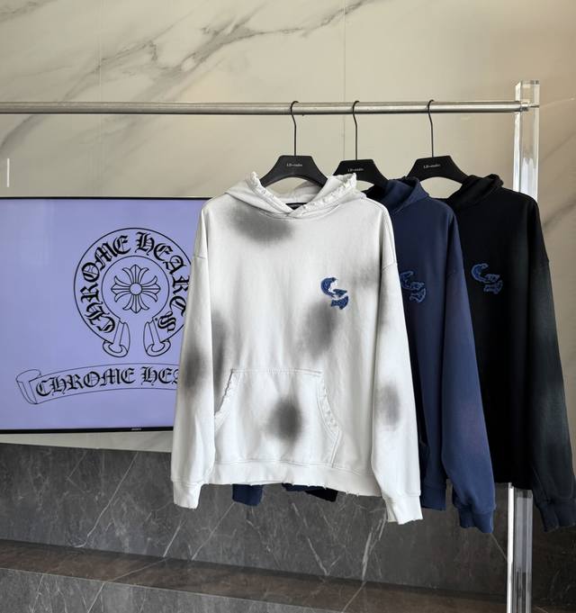 天花板级p 克罗心2025十字架贴布刺绣夏季新款原单专柜美式酸洗做旧激光烧花贴布绣情侣休闲带帽卫衣 最高版本！定制面料440克牛肚毛圈面料！美式酸洗做旧原身布激