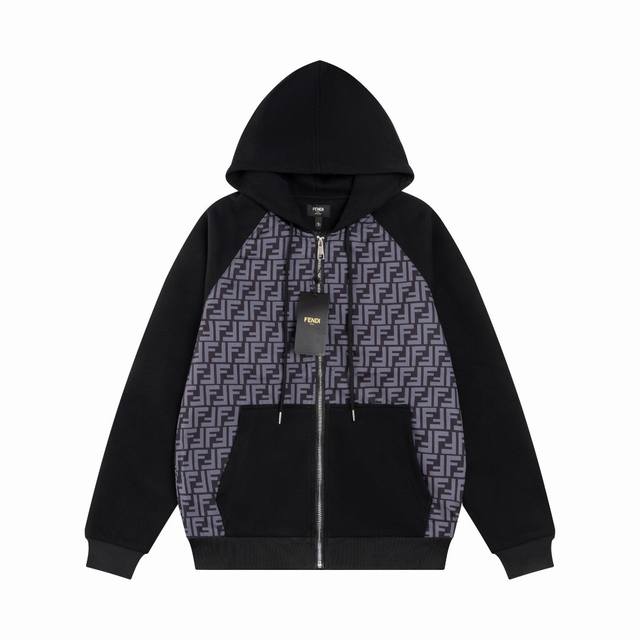 25秋冬新款老花拼接外套～独家现货定制高品质老花面料，撞色拼接连帽设计，模特上身均为大货实拍， 尺码:S-Xl