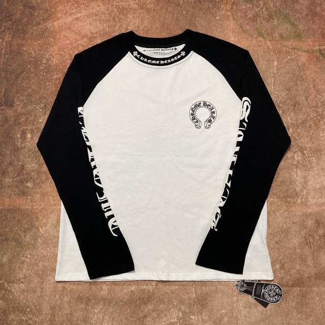 高品质 Comehearts-Ch十字架梵文黑白拼接印花长袖 高克重纯棉面料 S M L Xl