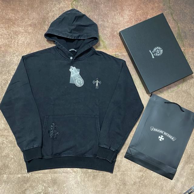 Come Hearts Ch克罗心新款水洗烫钻马蹄情侣休闲连帽卫衣 最高版本！定制面料420克克毛圈面料！设计师款克罗洗水做旧梵文烫钻卫衣 贴皮绣五金工艺！ 辅